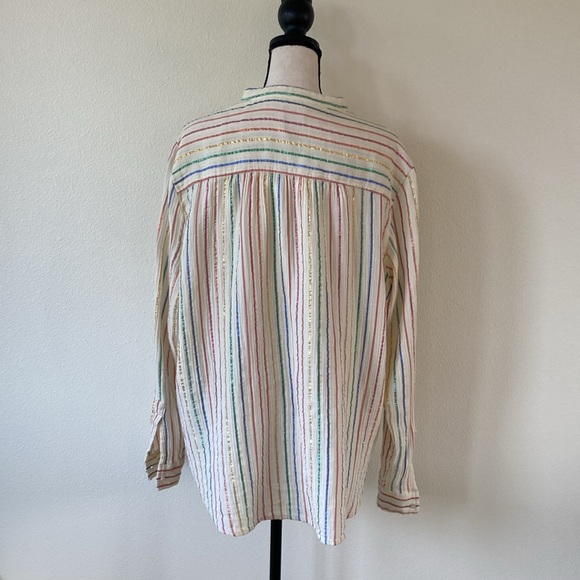 GAP crinkle gauze cotton metallic rainbow 🌈 long sleeve button down size XL - Picture 4 of 8